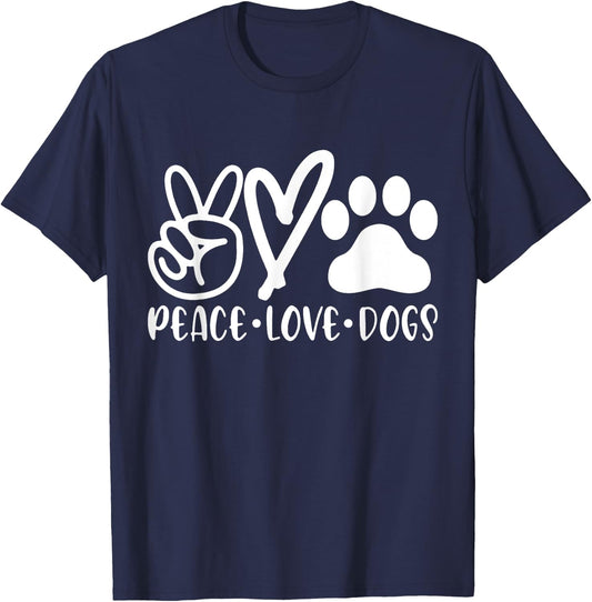 Retro Vintage Peace Love Dog Funny Dog Lover Gifts Women T-Shirt - T-Shirt | Navy