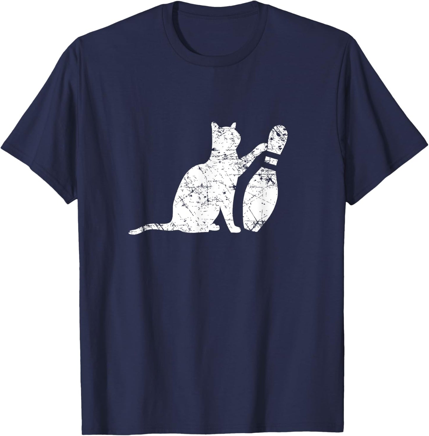 Ornery Alley Cat Tipping Bowling Pin Funny Team Gift T-Shirt - T-Shirt | Navy