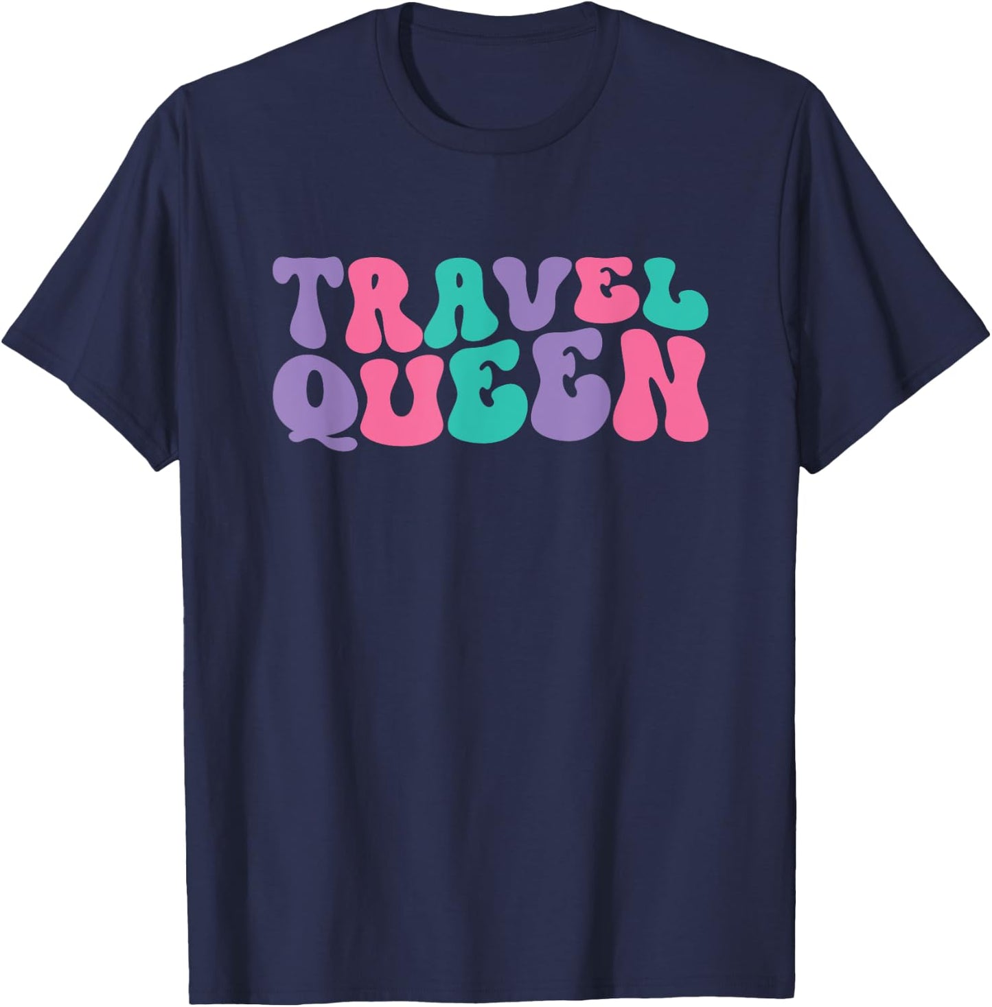 Travel Queen Traveling Retro Vintage Wavy Groovy T-Shirt - T-Shirt | Navy