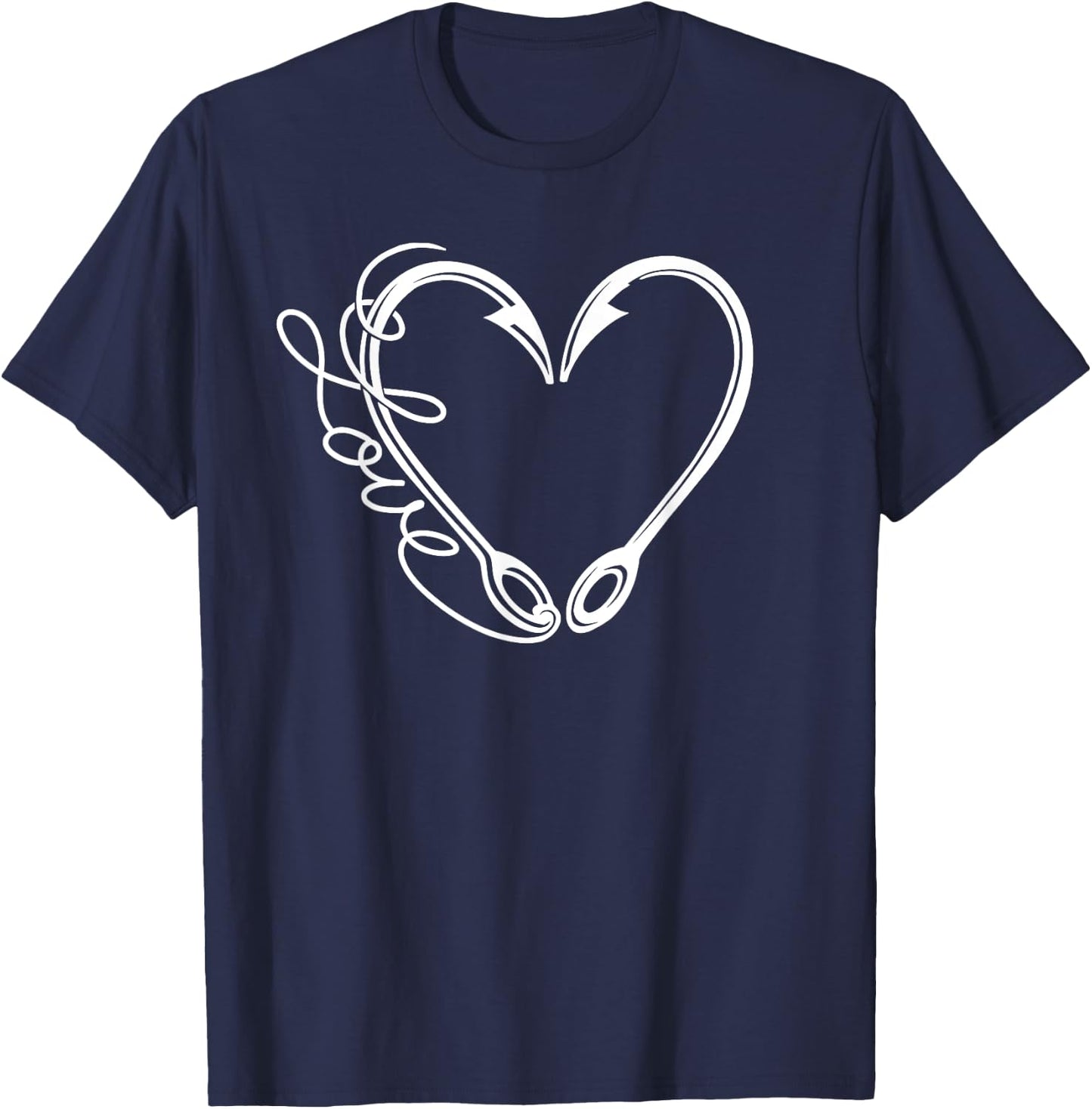 Love Fishing Heart Hooks Line Fisherman Women Men Boys Kids T-Shirt - T-Shirt | Navy