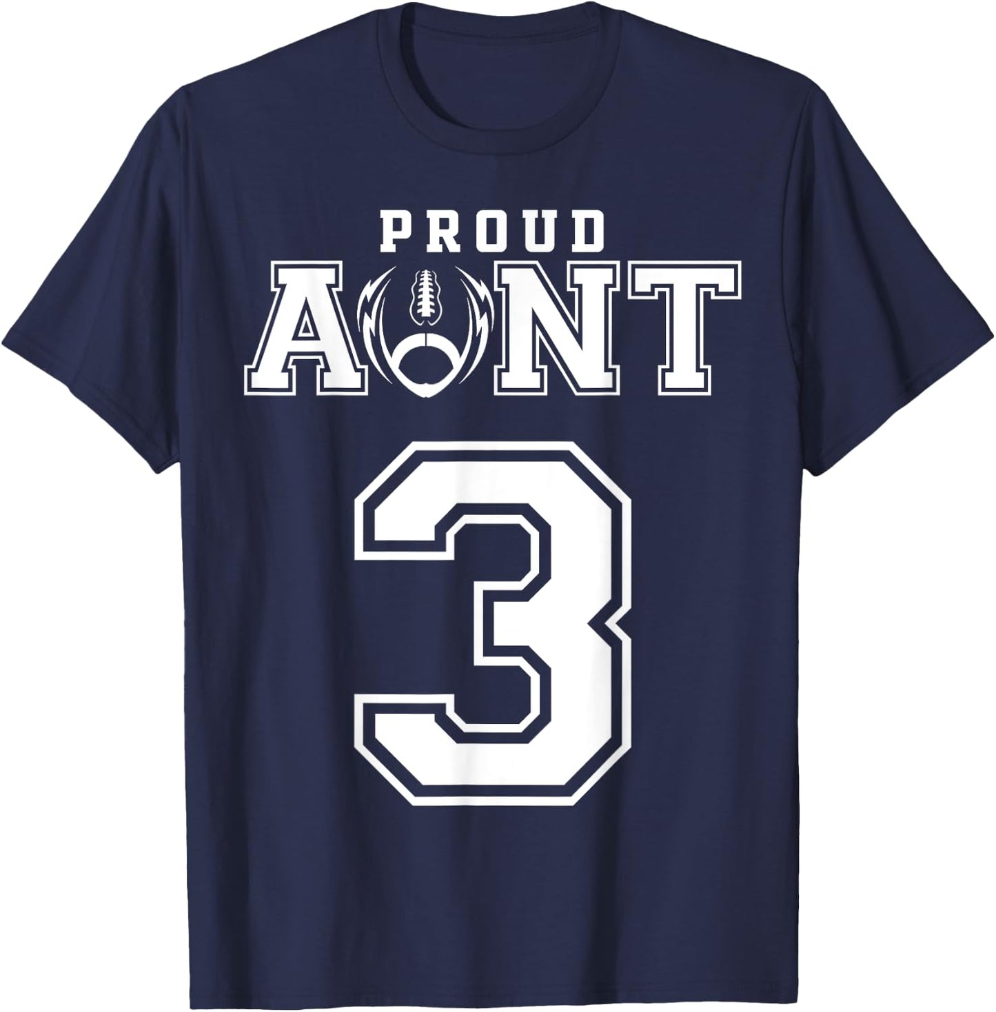Custom Proud Football Aunt Number 3 Personalized T-Shirt - T-Shirt | Navy