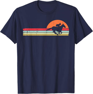 Horse Riding Chest Sunset Retro Racing Equestrian Men Women T-Shirt - T-Shirt | Navy