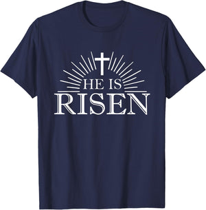Happy Easter Shirt He Is Risen Jesus Cross Scripture Matthew T-Shirt - T-Shirt | Navy