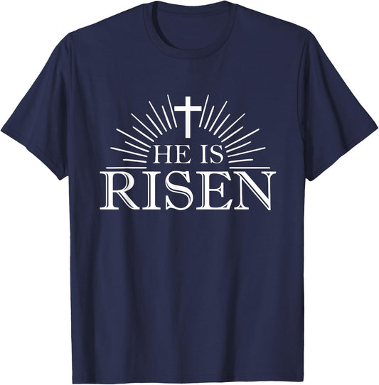 Happy Easter Shirt He Is Risen Jesus Cross Scripture Matthew T-Shirt - T-Shirt | Navy