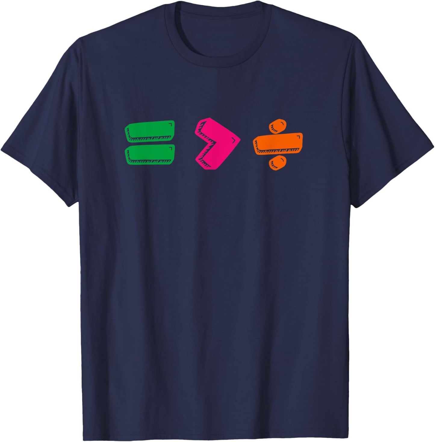 Tee4One Math Equal Greater Than Divide - Adults - Black - Small - Short Sleeve - Classic Fit - Modern - Fun - Exercise and Fitness - Casual - Cotton, Polyester T-Shirt - T-Shirt | Navy