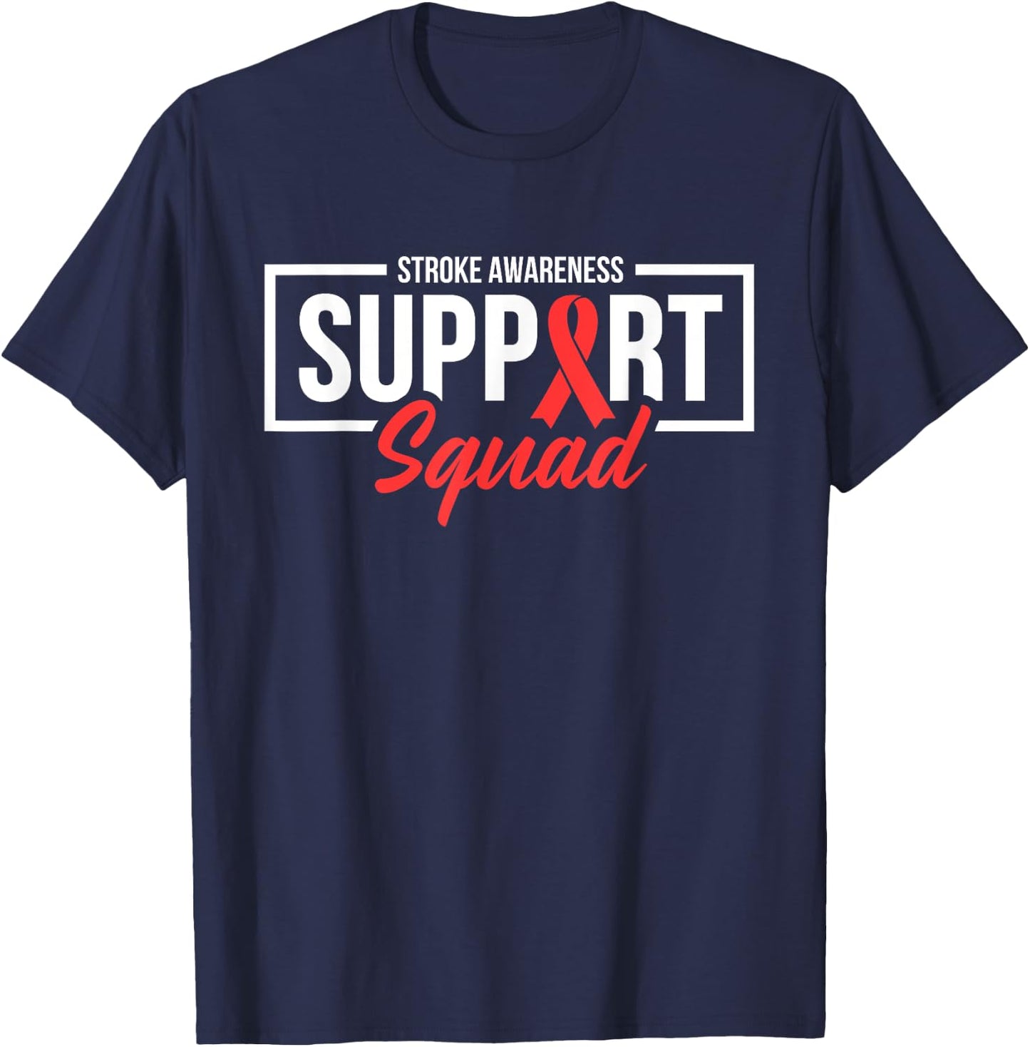 Stroke Awareness Month Support Squad I Wear Red Ribbon T-Shirt - T-Shirt | Navy