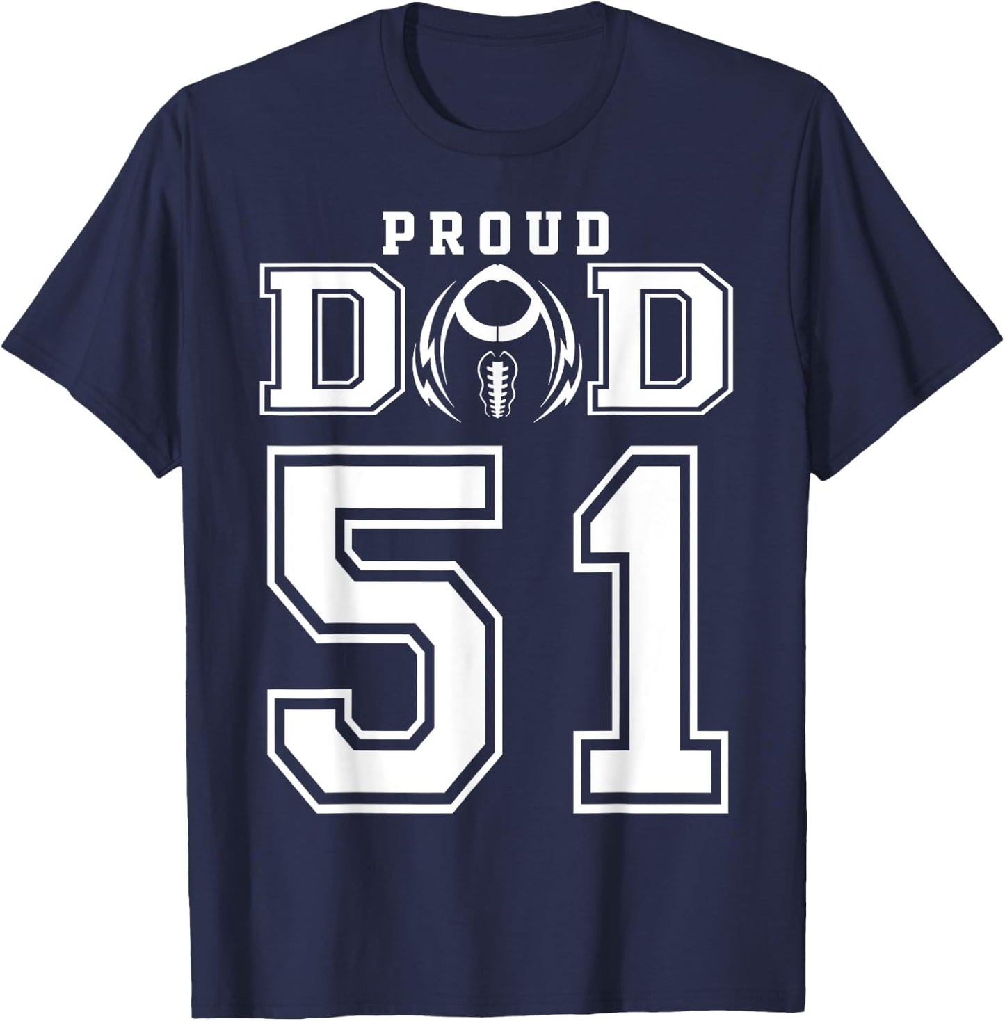 Custom Proud Football Dad Number 51 Personalized T-Shirt - T-Shirt | Navy