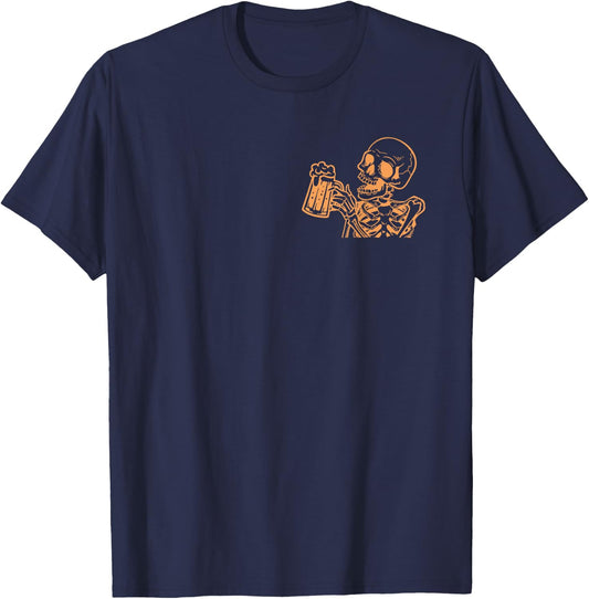 Skull Surviving Fatherhood One Beer At A Time 2 Sided T-Shirt - T-Shirt | Navy