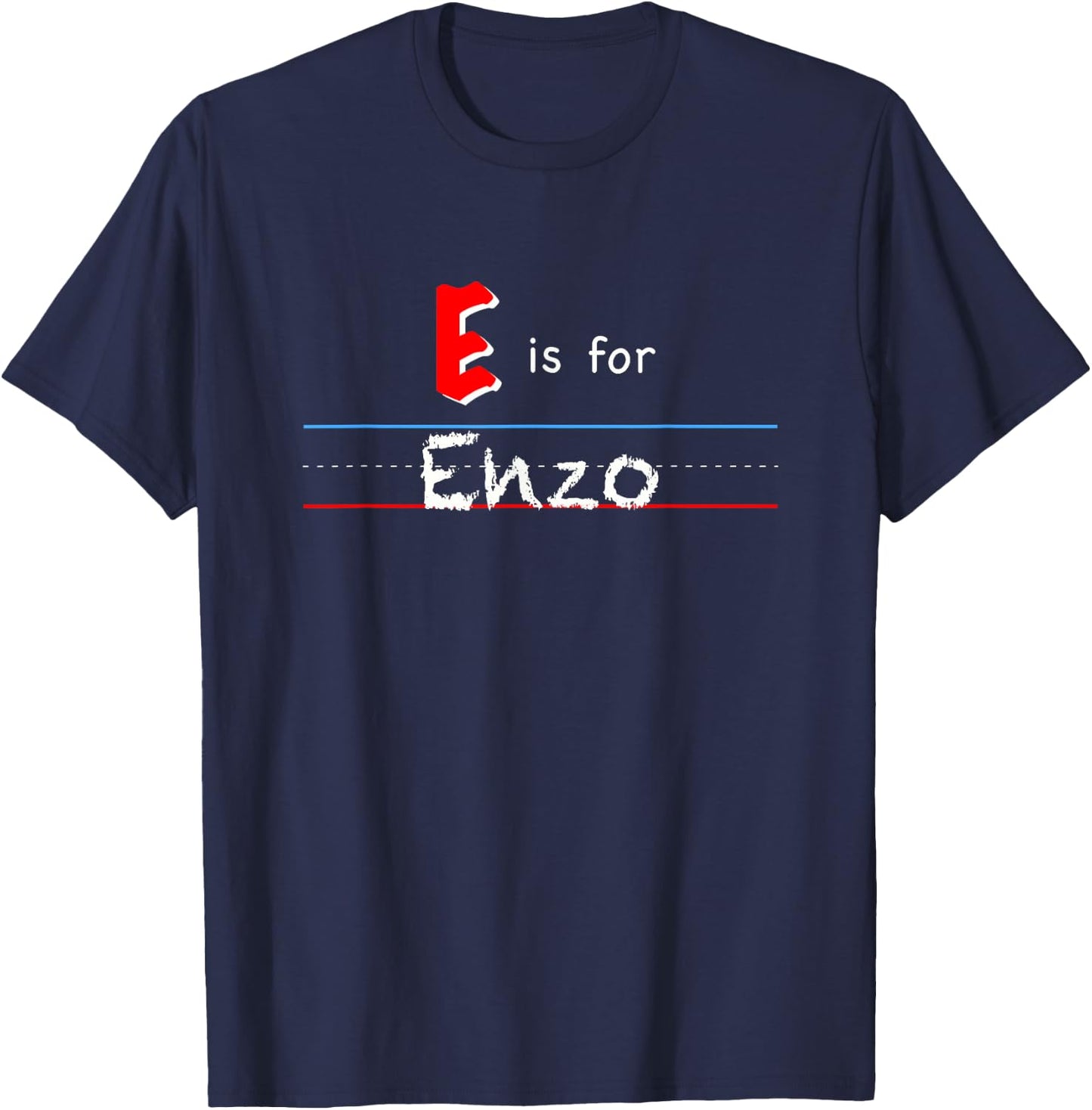 E Is For Enzo, boys custom personalized name kids school T-Shirt - T-Shirt | Navy