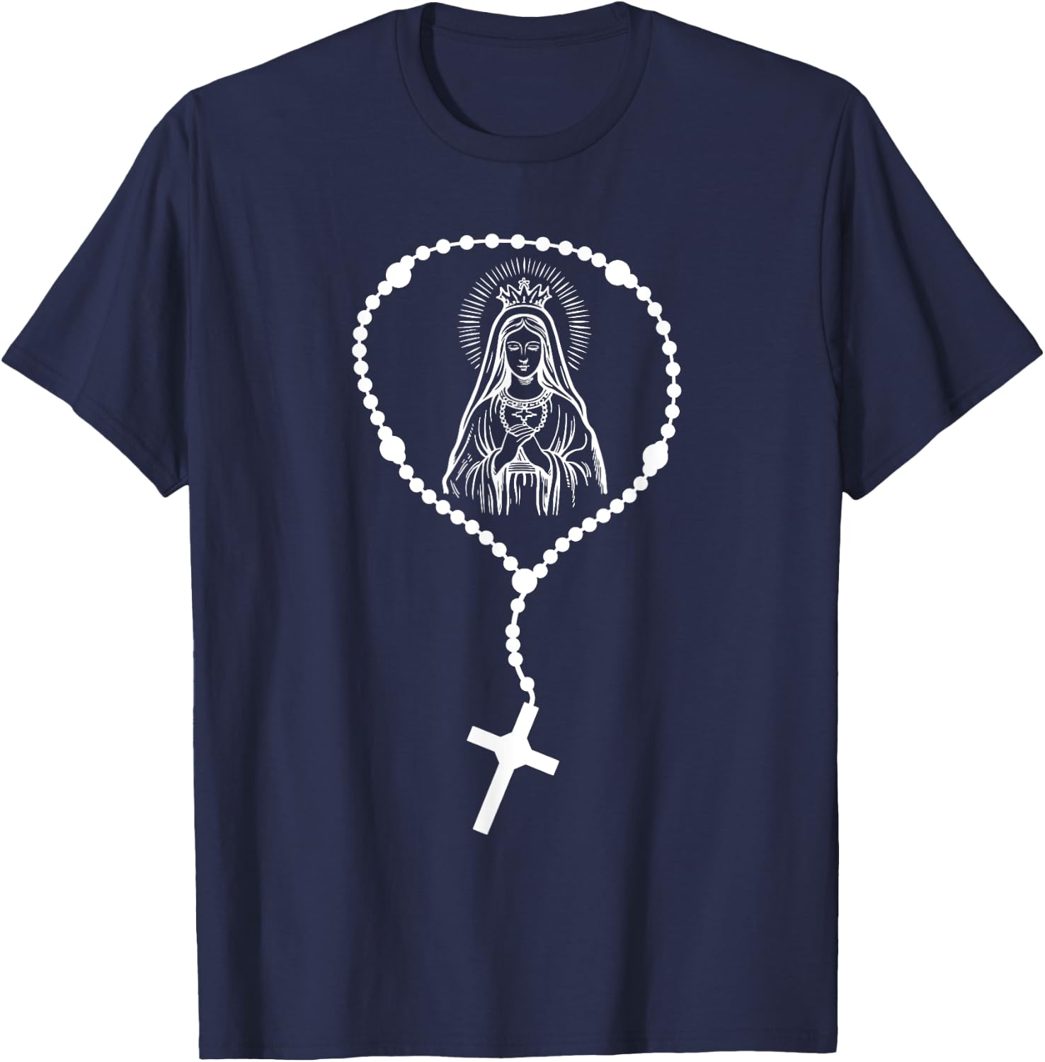 Catholic Virgin Mary Holy Rosary T-Shirt - T-Shirt | Navy