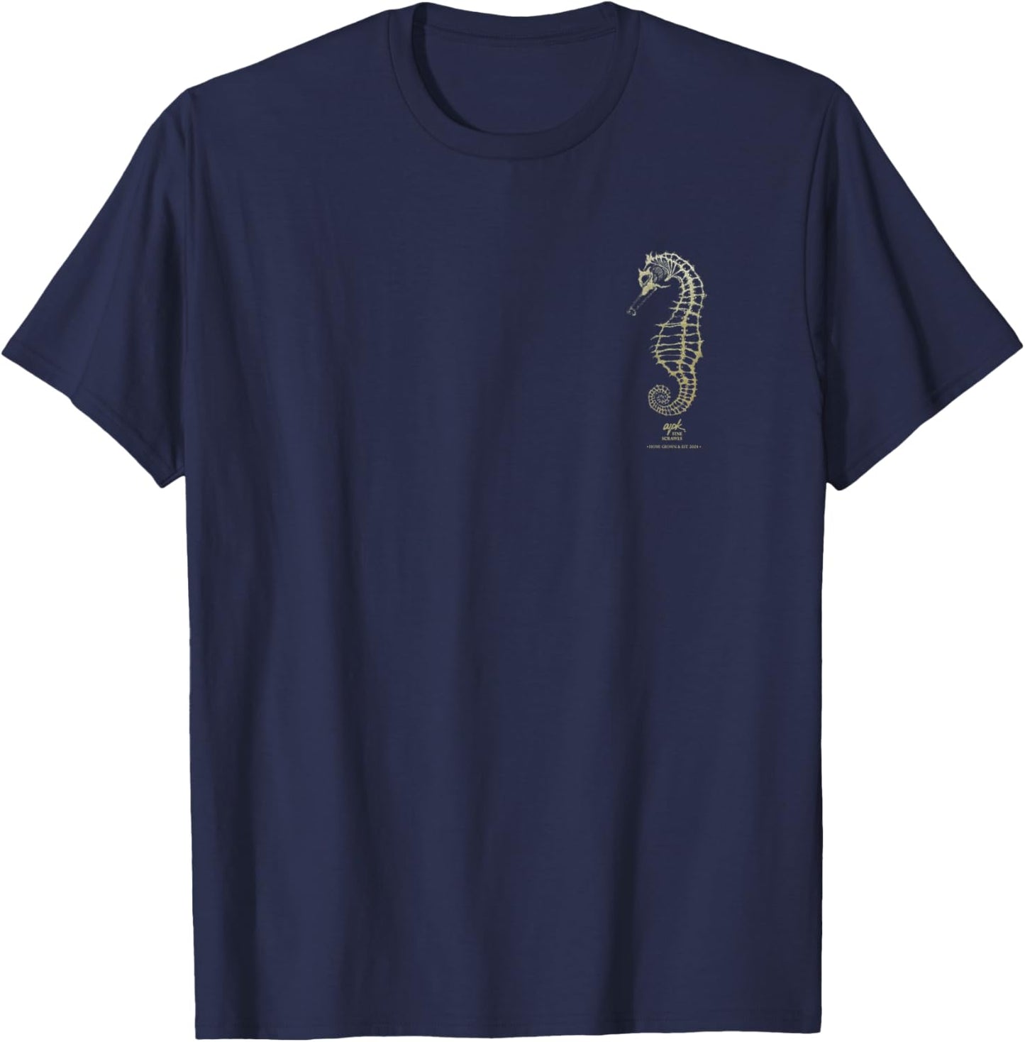 Seahorse Skeleton Art - Front and Back Aquatic Graphic T-Shirt - T-Shirt | Navy