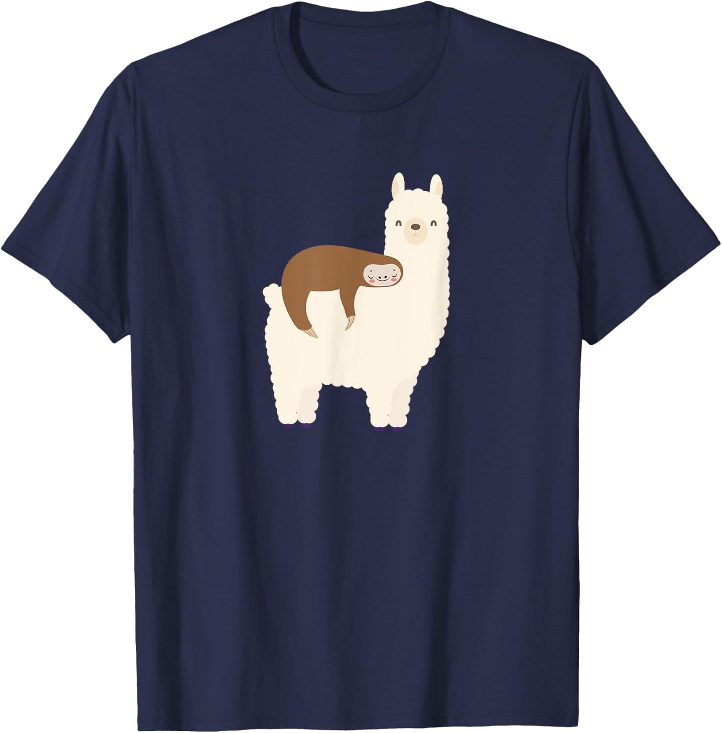 Lazy Sloth Riding Llama Funny Graphic for Girls T-Shirt - T-Shirt | Navy