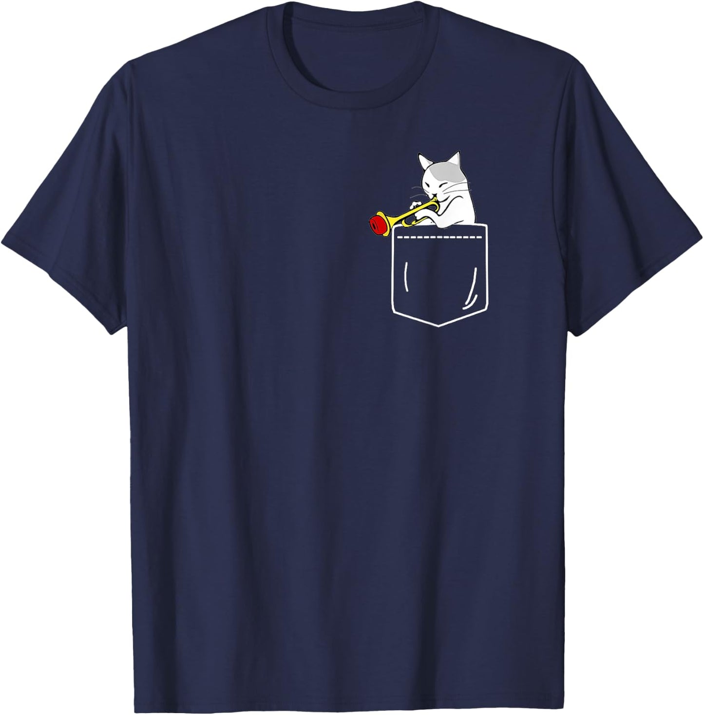 Cat Playing Trumpet in Pocket Jazz Lover Shirt T-Shirt - T-Shirt | Navy