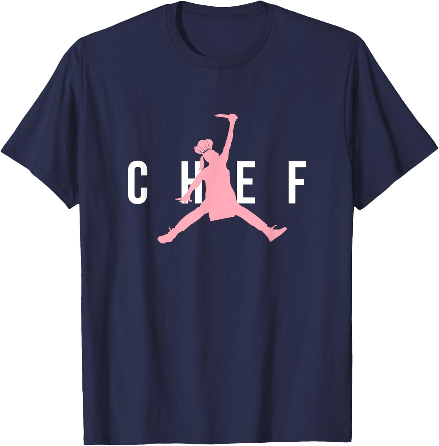 Funny Restaurant Chef - Jumping Chef Knife Woman Pink Logo T-Shirt - T-Shirt | Navy