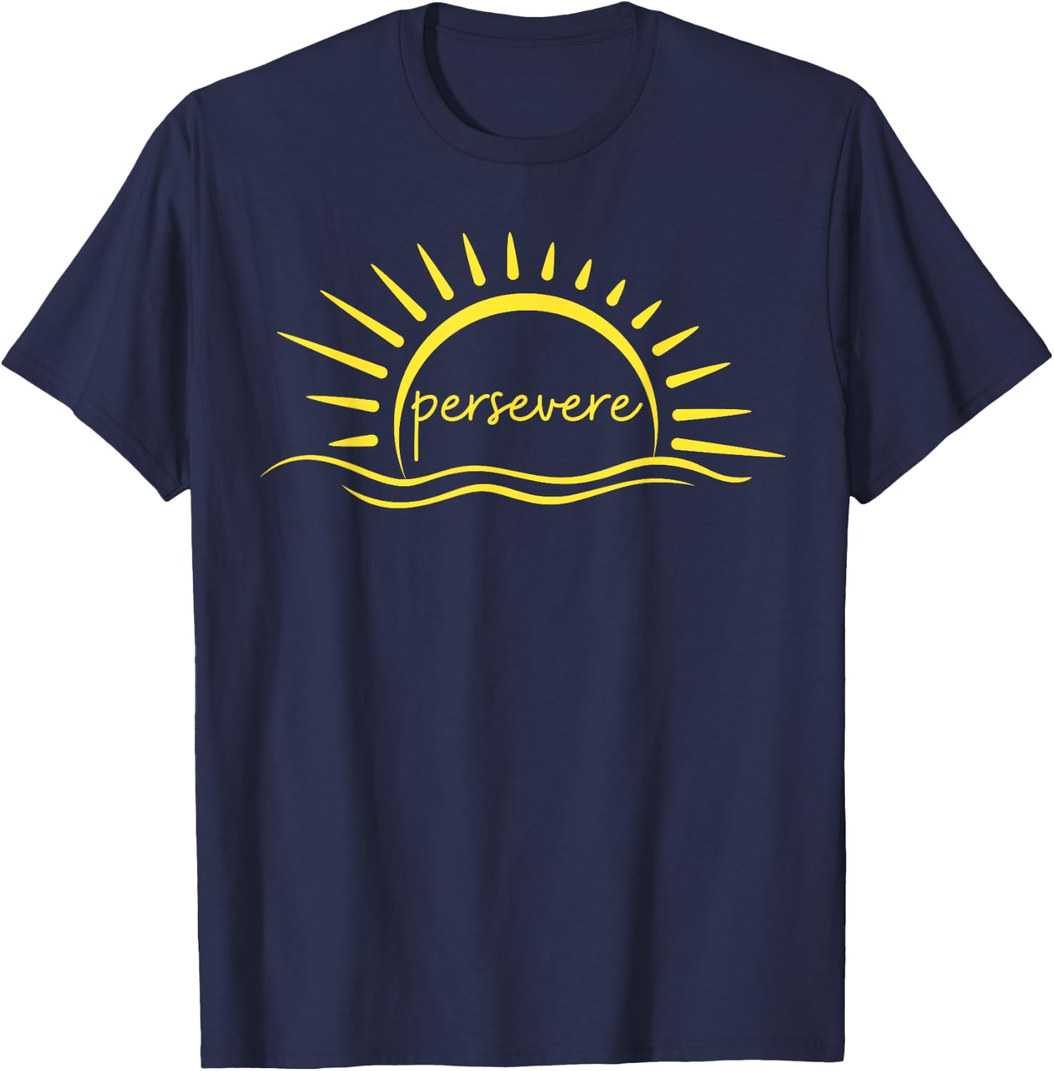 Persevere Sunset Water Inspiration Quote Graphic T-Shirt - T-Shirt | Navy