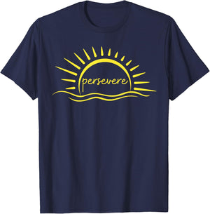 Persevere Sunset Water Inspiration Quote Graphic T-Shirt - T-Shirt | Navy