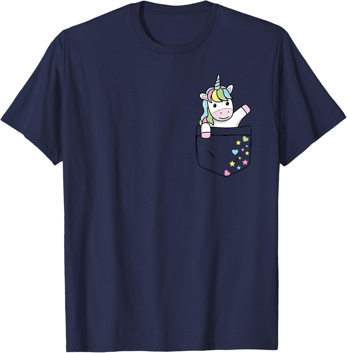 Cute Unicorn in My Pocket colorful pastel Magical Stars Gift T-Shirt - T-Shirt | Navy