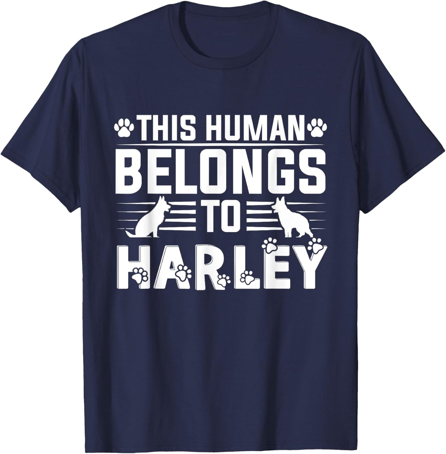 Dog Name Harley Personalised Gift This Human Belongs To a T-Shirt - T-Shirt | Navy