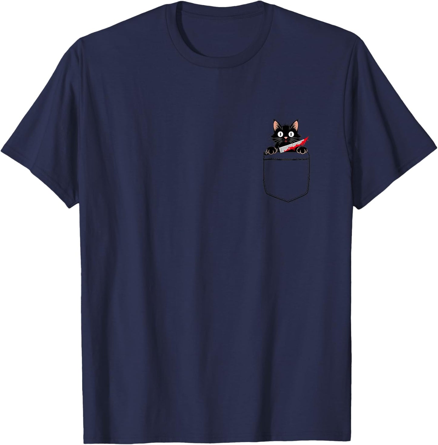 Funny Adult Humour Cat Pocket , Adult, Short Sleeve, Grey, Small T-Shirt - T-Shirt | Navy