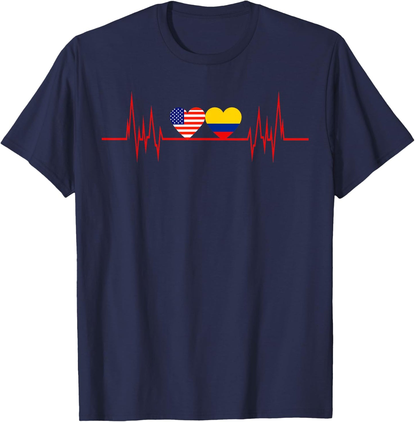 USA Colombia Heartbeat America Colombian Flag Heart T-Shirt - T-Shirt | Navy