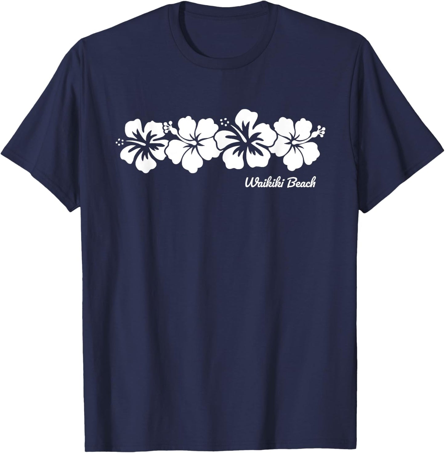 Waikiki Beach Hawaii Hibiscus Flower Souvenir T-Shirt - T-Shirt | Navy