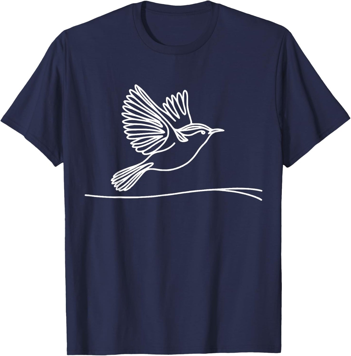 Line Art Bird & Ornithologist Carolina Wren T-Shirt - T-Shirt | Navy