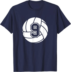 Volleyball Player #9 Volleyball Mom Dad Jersey Number 9 T-Shirt - T-Shirt | Navy