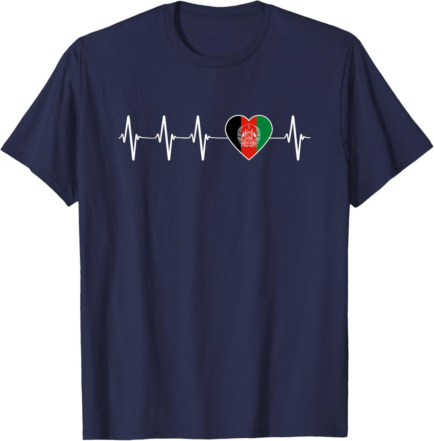 Afghani Heartbeat I Love Afghanistan Heart Flag Gift T-Shirt - T-Shirt | Navy