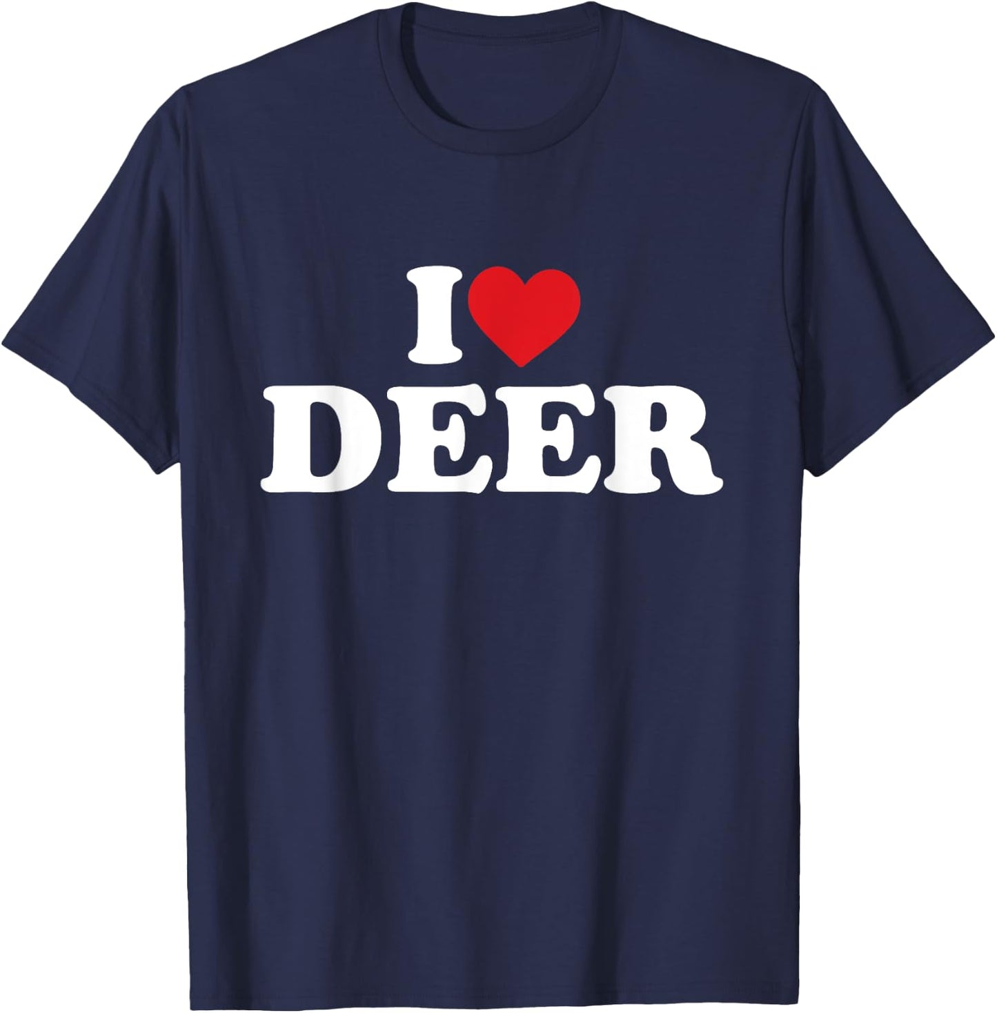 I Love Deer Funny Red Heart Love T-Shirt - T-Shirt | Navy