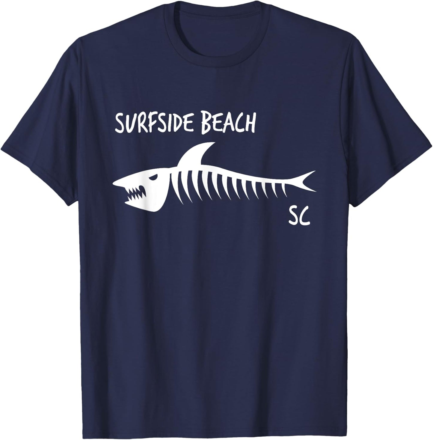 Surfside Beach SC Shark Skeleton White Print Women Kids T-Shirt - T-Shirt | Navy