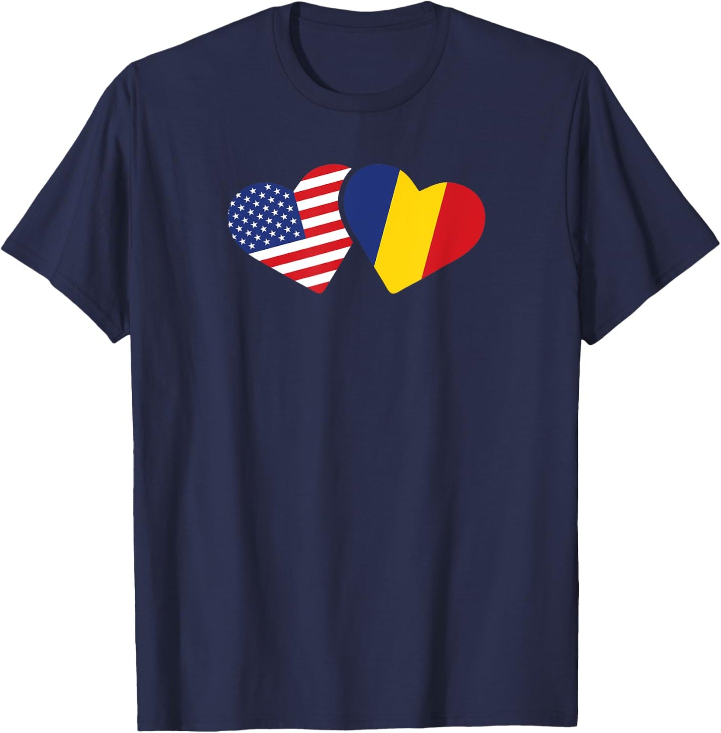 Romania USA Flag T Shirt Heart Romanian Americans Love Cute T-Shirt - T-Shirt | Navy