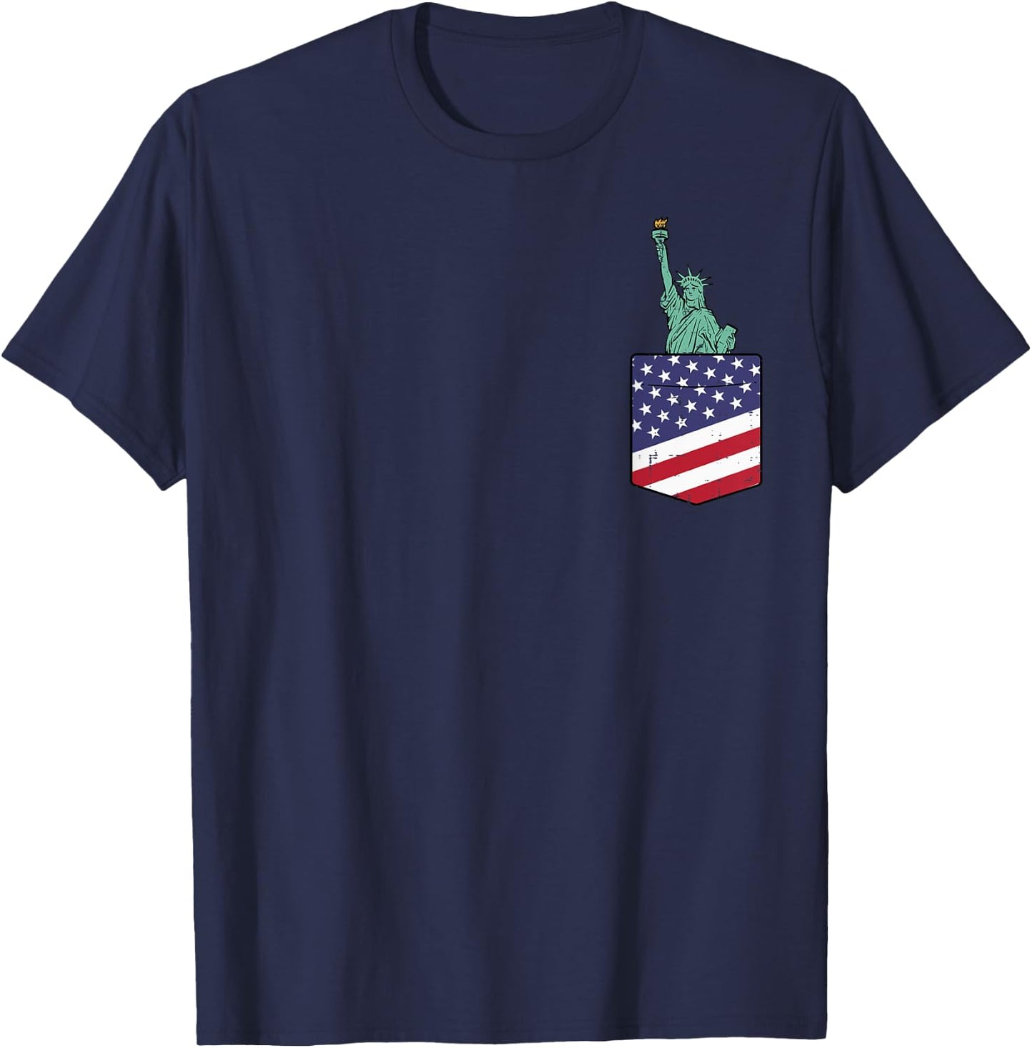 4th July Statue Of Liberty Flag Pocket Patriot Men Women Kid T-Shirt - T-Shirt | Navy