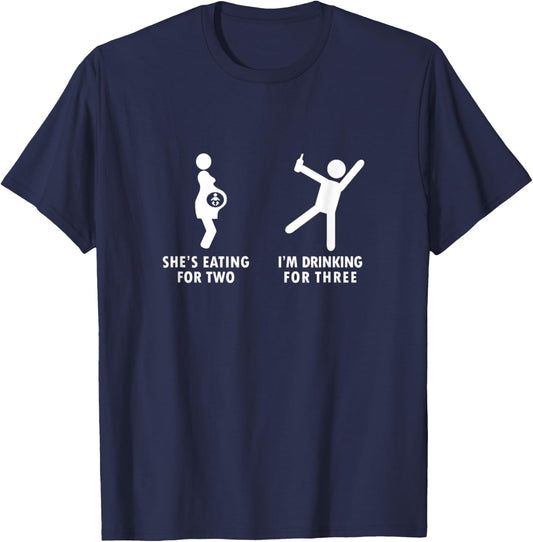 She's Eating For Two I'm Drinking For Three Beer Lovers T-Shirt - T-Shirt | Navy