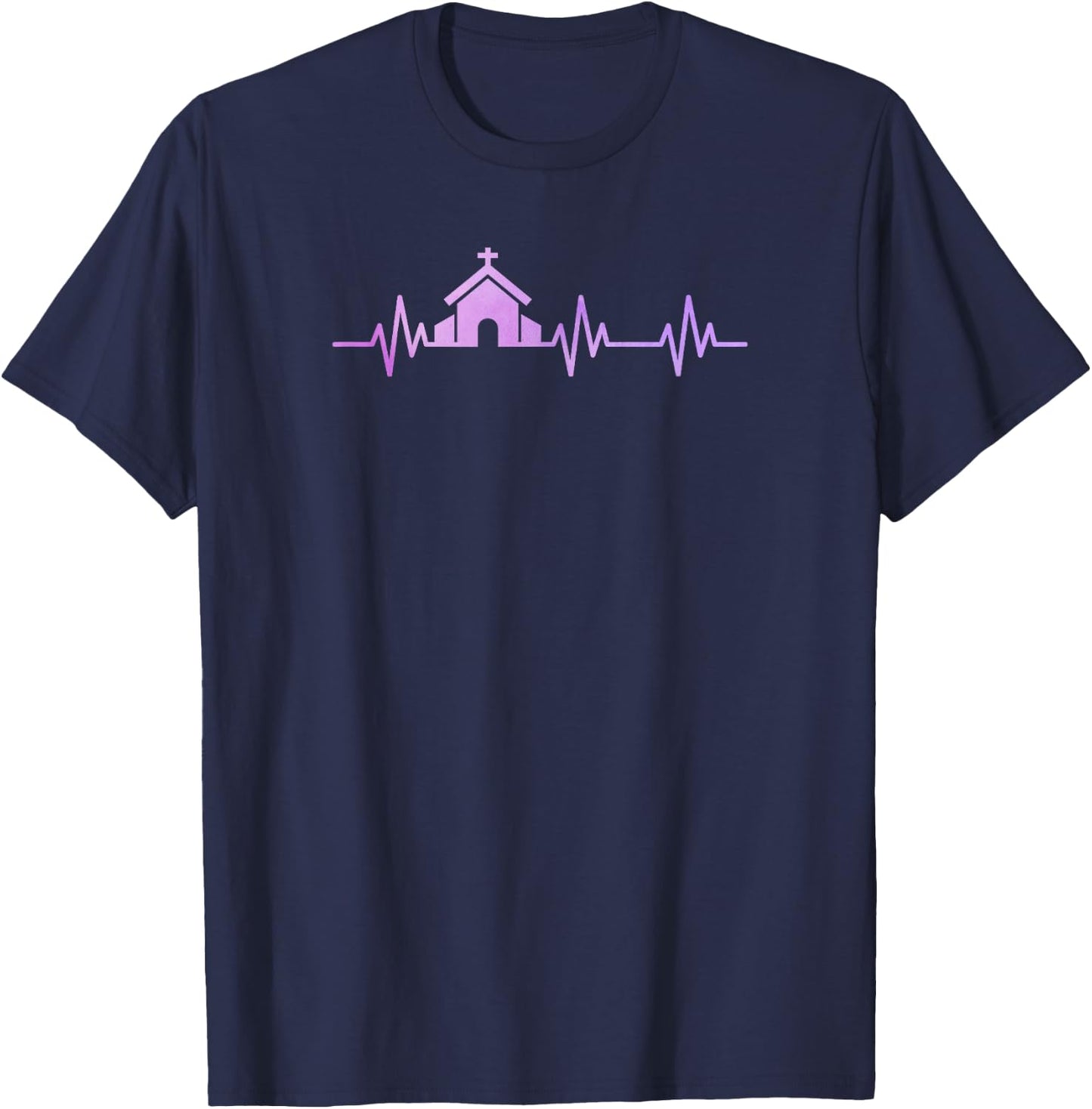 Church Heart Love EKG Heart Pulse Christian Pastor Life T-Shirt - T-Shirt | Navy