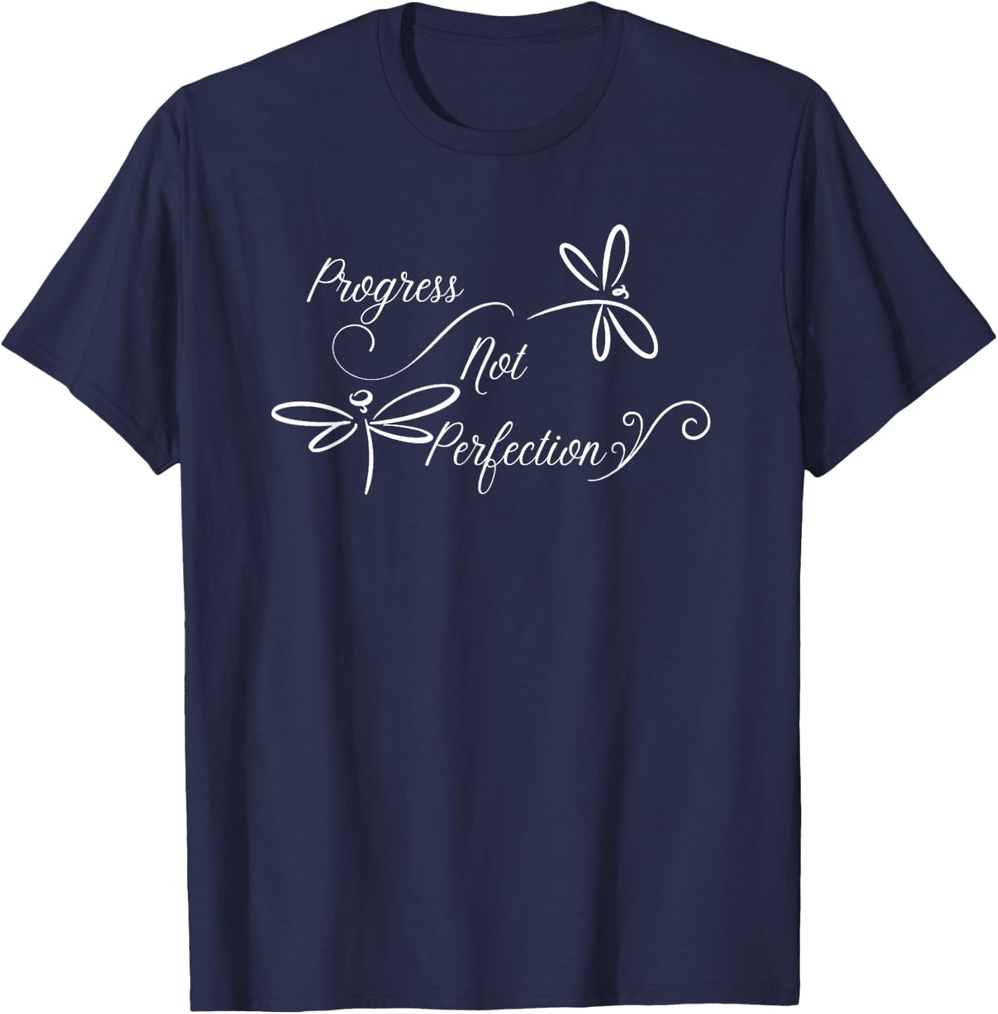 Progress Not Perfection Motivational Design T-Shirt - T-Shirt | Navy