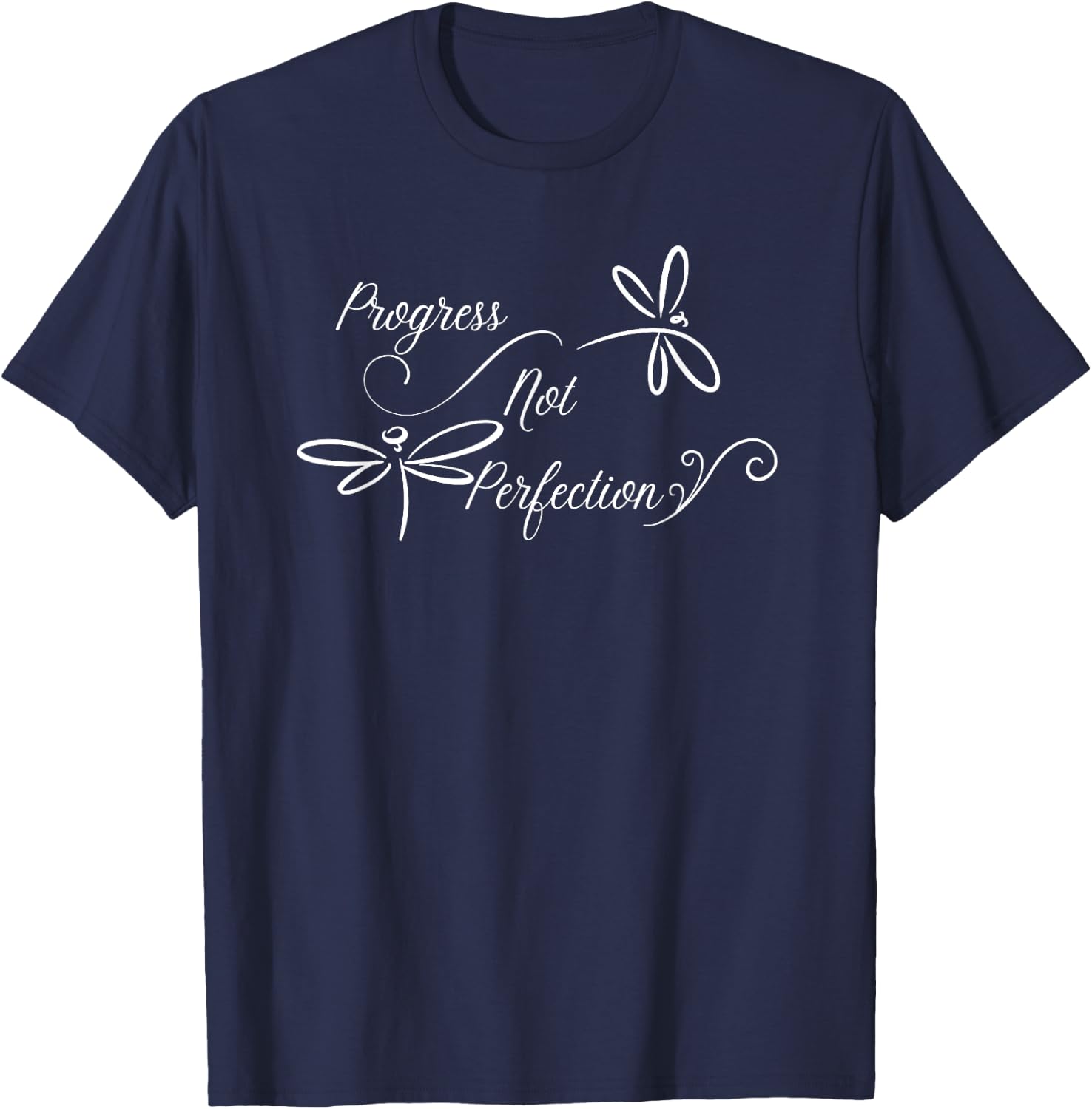 Progress Not Perfection Motivational Design T-Shirt - T-Shirt | Navy
