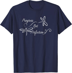 Progress Not Perfection Motivational Design T-Shirt - T-Shirt | Navy