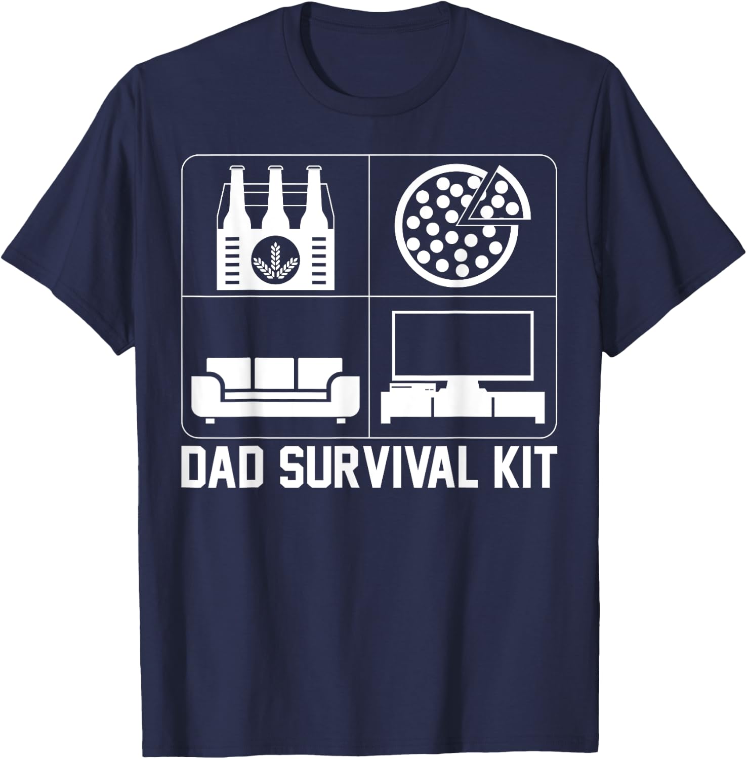 Dad Survival Kit Beer Pizza Couch TV T-Shirt - T-Shirt | Navy