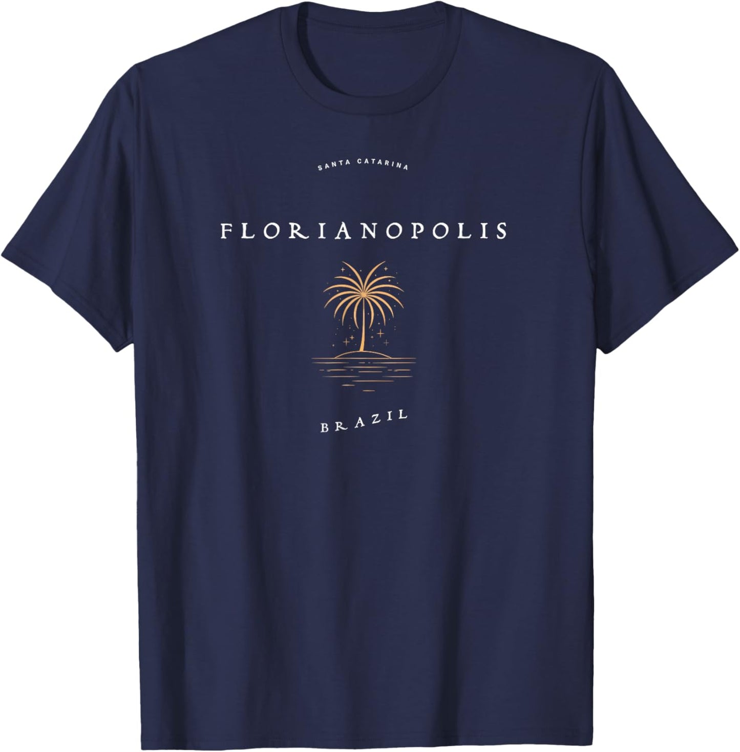 Florianopolis Brazil Retro Beach Sunset Vintage Palm Trees T-Shirt - T-Shirt | Navy