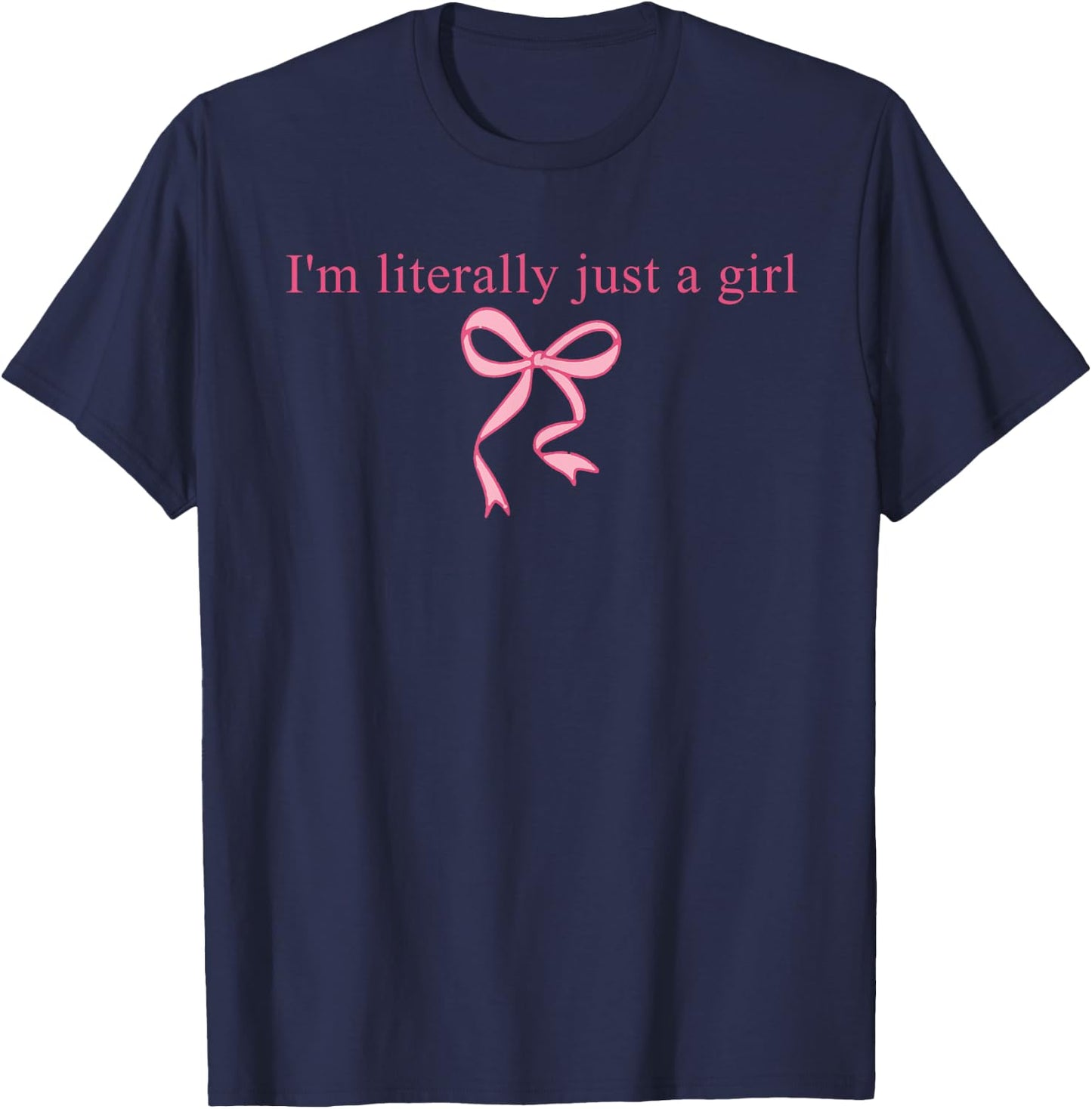 I'm Literally Just A Girl Sad Hamster Meme With Pink Ribbon T-Shirt - T-Shirt | Navy