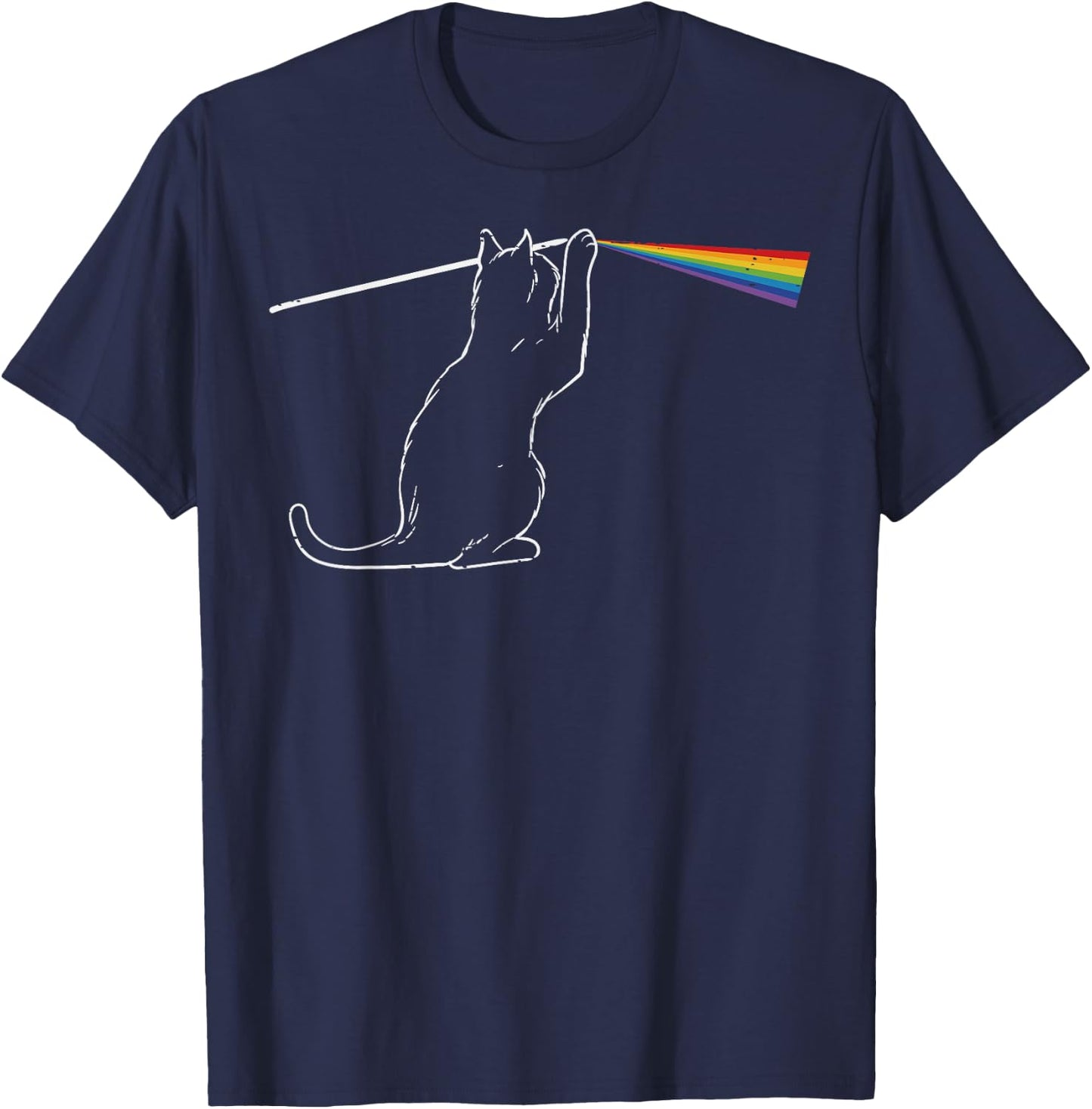 Cat Prism Rainbow Light Funny Science Physics Men Women Kids T-Shirt - T-Shirt | Navy