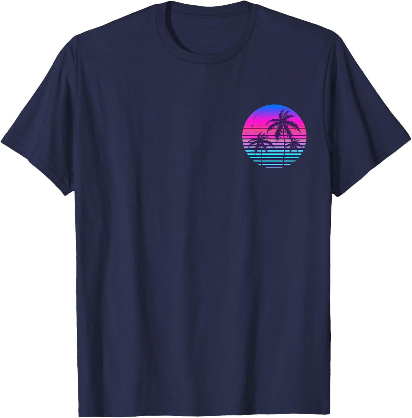 Sunset Cool Summer Vacation Men Women Beach Palm Tree T-Shirt - T-Shirt | Navy