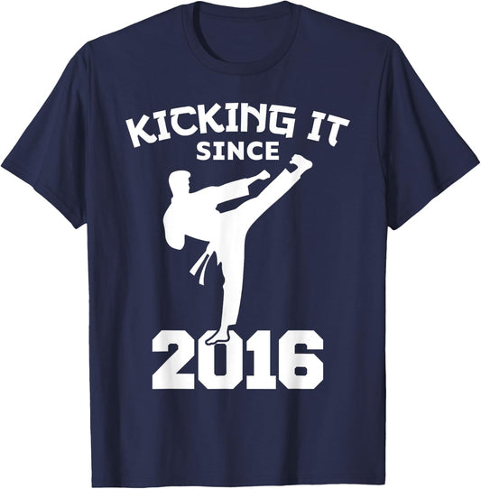 Karate Martial Arts Kicking It Since 2016 Funny Kid Birthday T-Shirt - T-Shirt | Navy