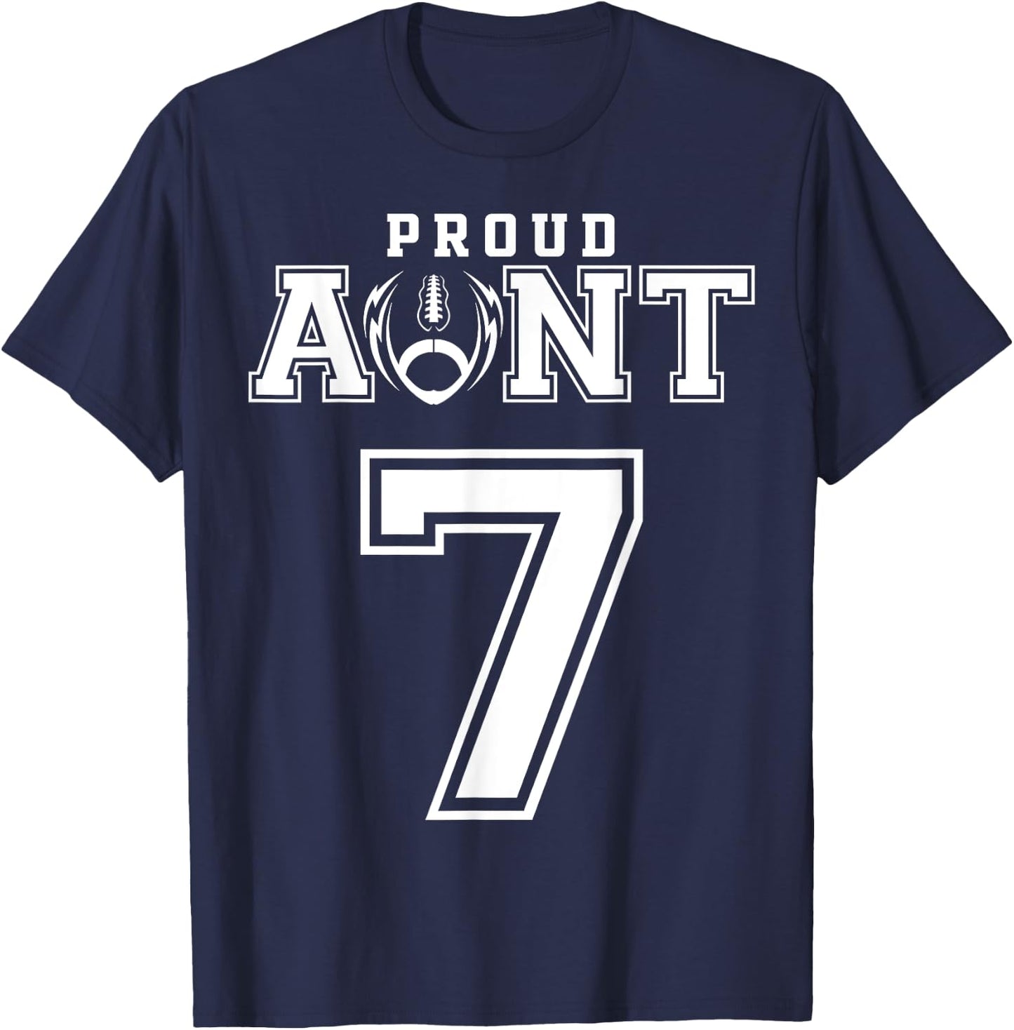 Custom Proud Football Aunt Number 7 Personalized T-Shirt - T-Shirt | Navy