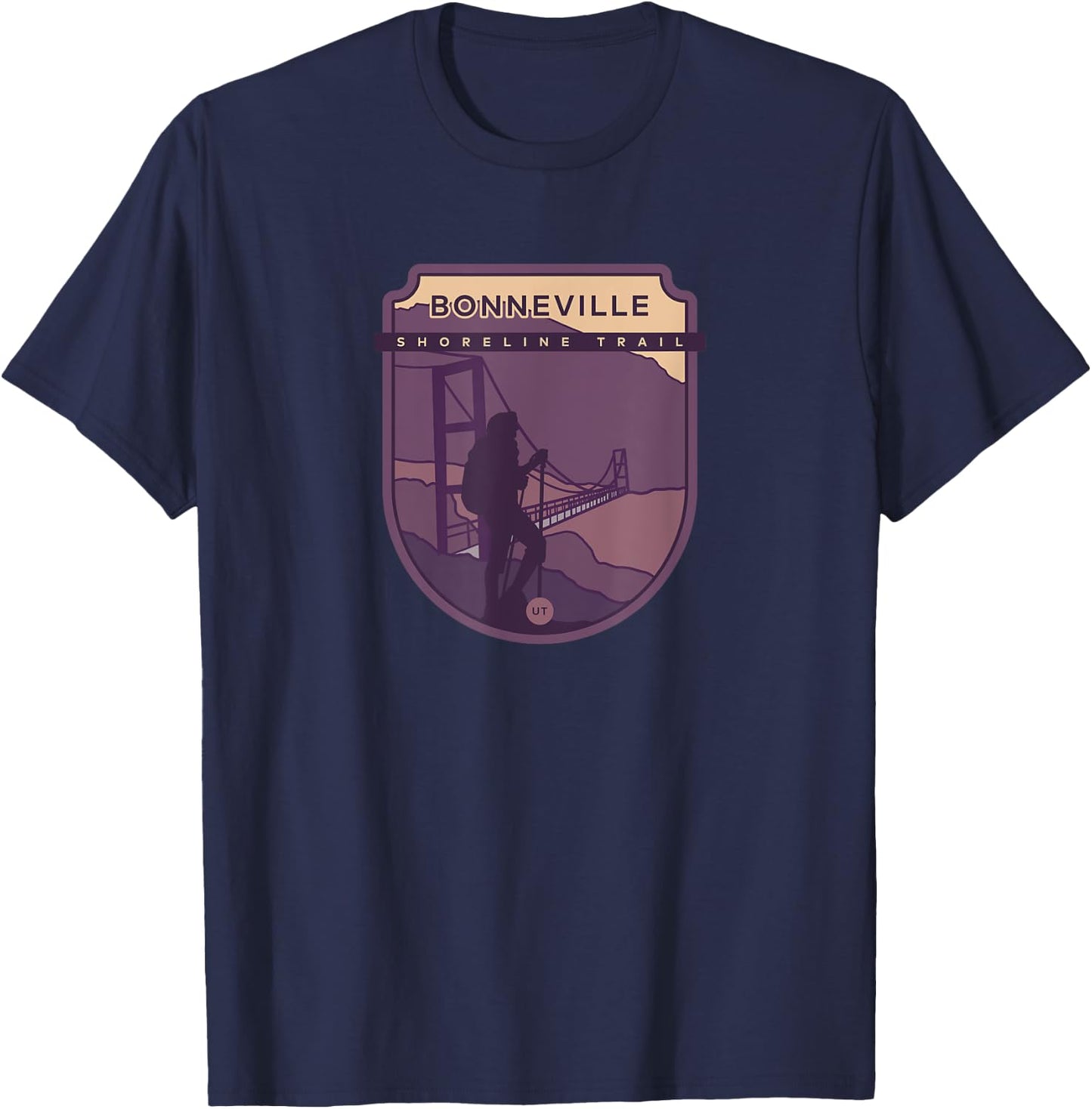 Bonneville Shoreline Trail – Utah hiker T-Shirt - T-Shirt | Navy