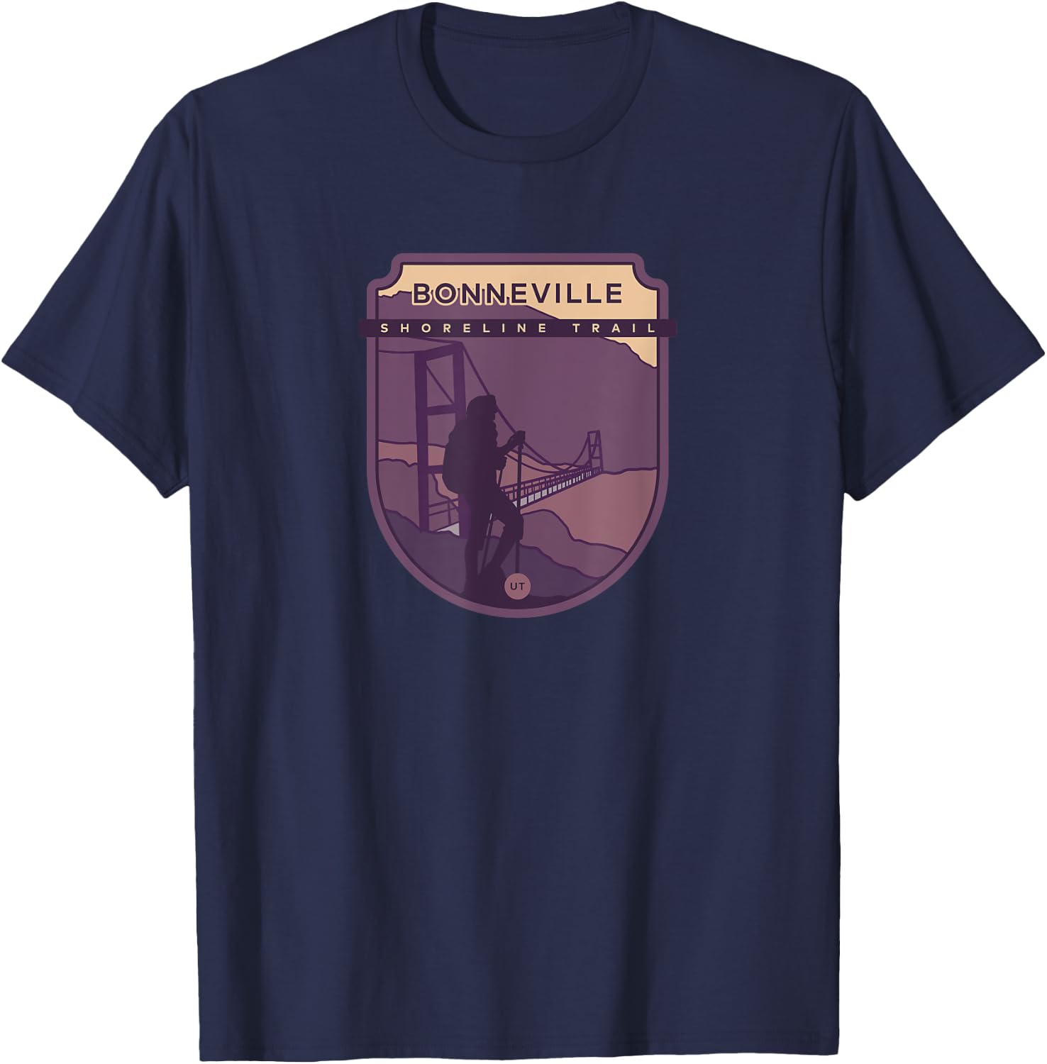 Bonneville Shoreline Trail – Utah hiker T-Shirt - T-Shirt | Navy