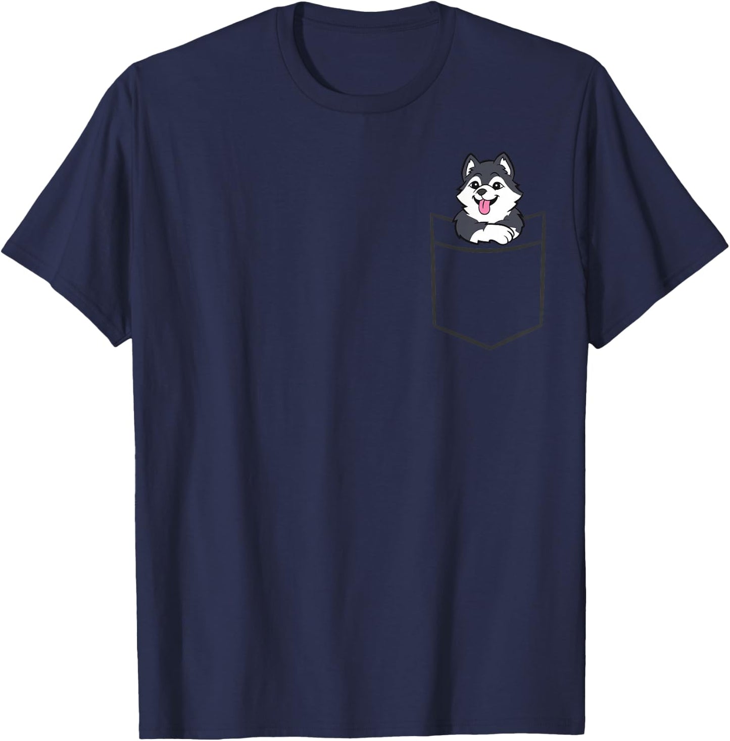 Husky In The Pocket Cute Husky T-Shirt - T-Shirt | Navy