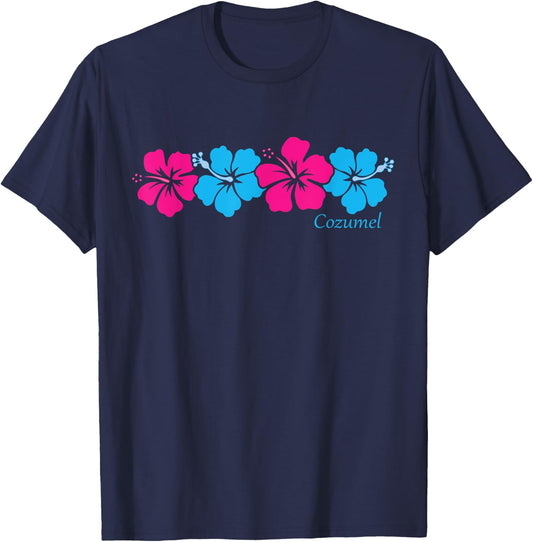 Cozumel Mexico Souvenir Hibiscus Flower Vacation T-Shirt - T-Shirt | Navy