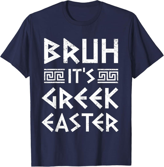 Bruh It's Greek Easter Funny Orthodox Greek Easter Kids T-Shirt - T-Shirt | Navy