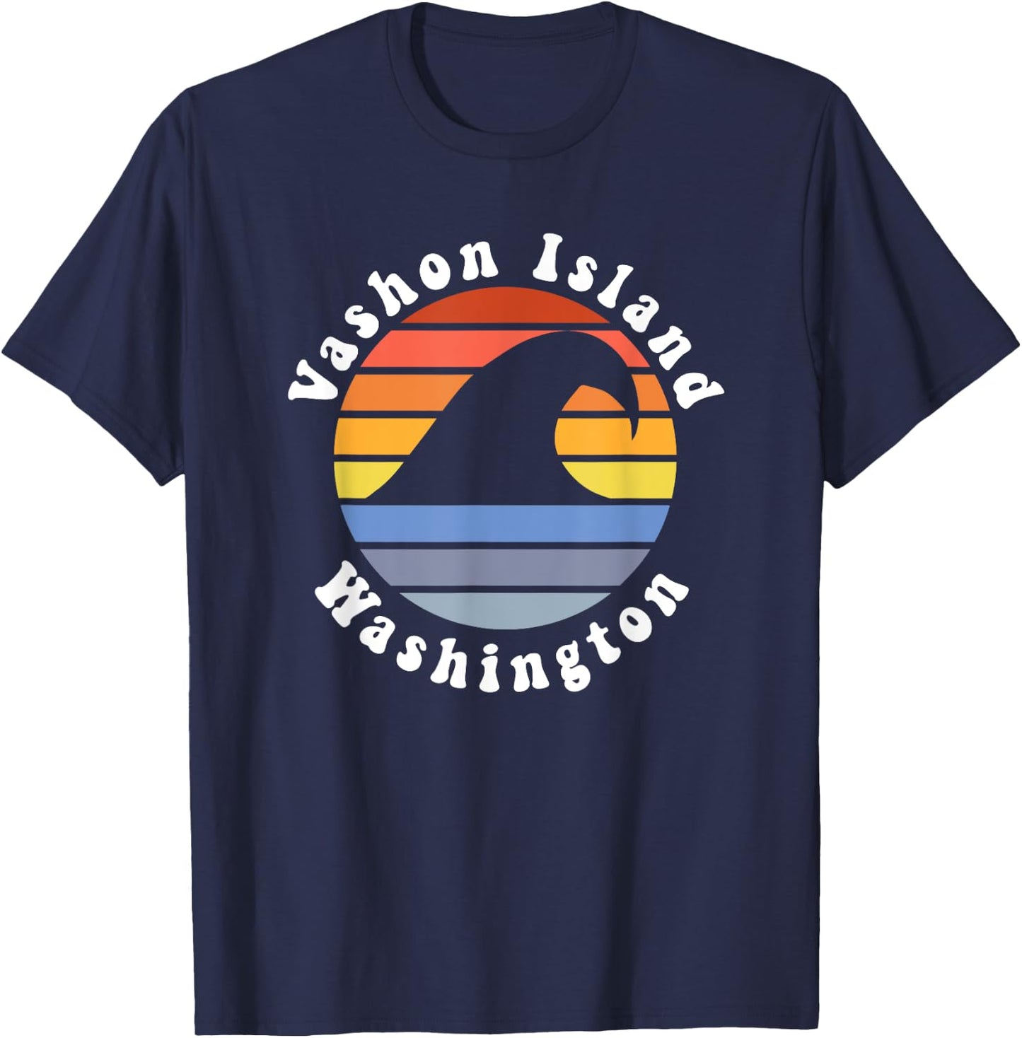 Retro Vashon Island Washington Vacation Beach Wave Souvenir T-Shirt - T-Shirt | Navy